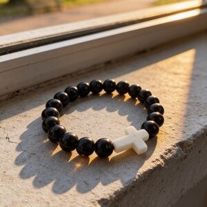 Black Beaded Cross Bracelet for girls , teens and or small wrist adults